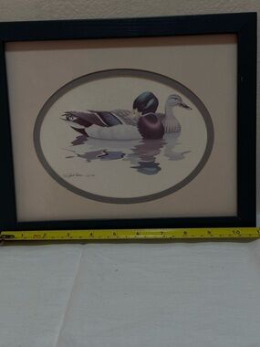 Vintage 1980 Duck Print by Richard Sloan; Matted In Wood Frame